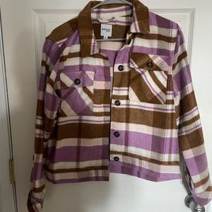 Lilac Purple and Brown Plaid Jacket Shacket - Kensie Large